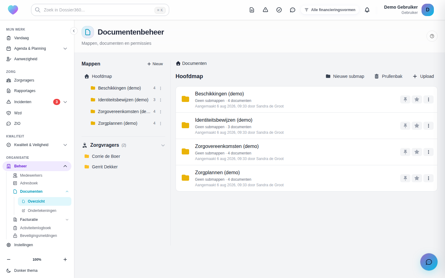 Het documentenbeheer met mappen en zorgvrager-mappen
