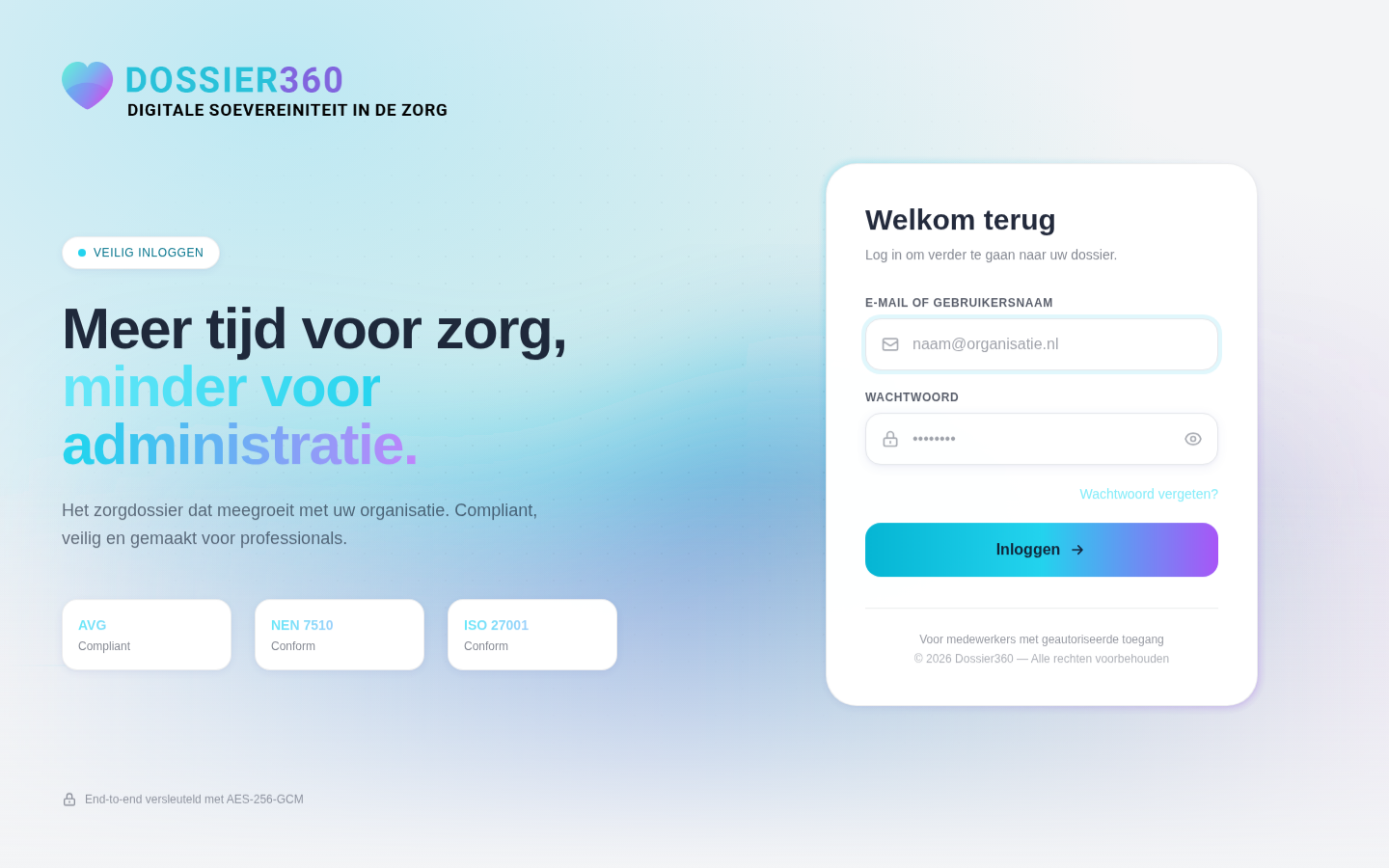 De inlogpagina van Dossier360