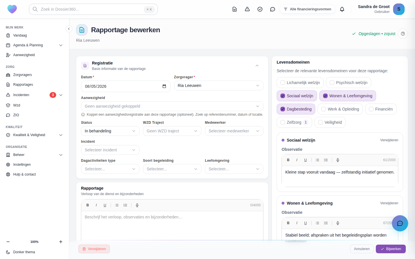 Rapporteren per levensdomein met observaties en doelen