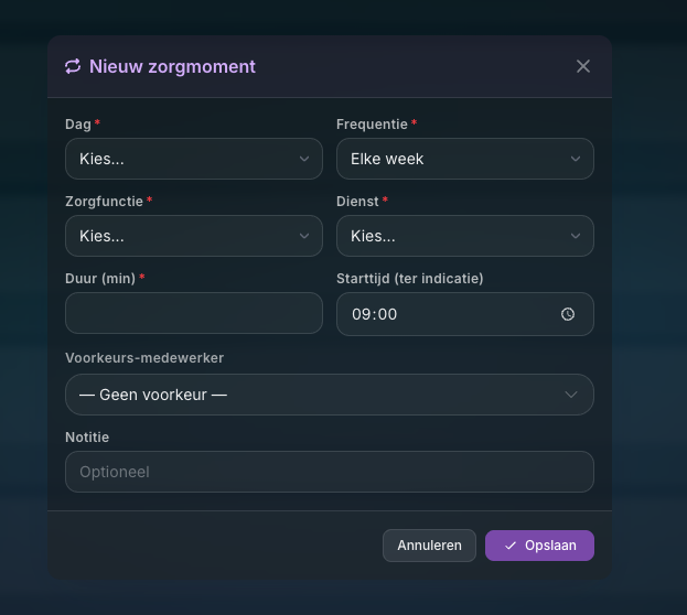 Nieuw zorgmoment inplannen in Dossier360