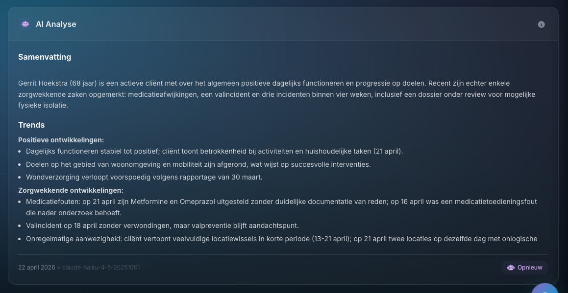 AI incidenten-analyse per zorgvrager in Dossier360