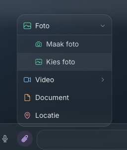 Foto, video, document en locatie delen in Dossier360 chat