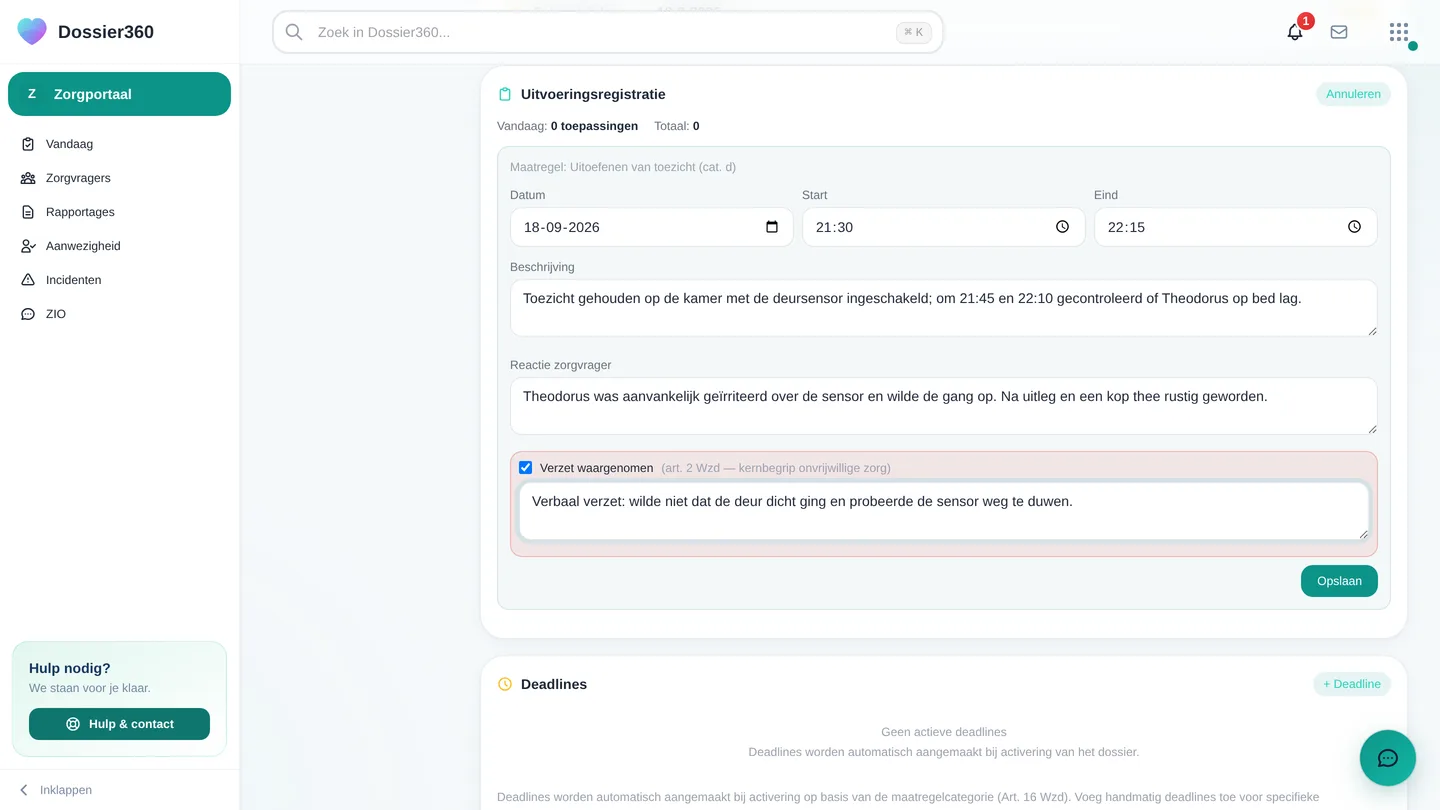 Een uitvoering registreren met verzet
